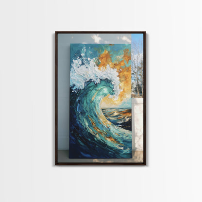 wave painting, coastal decor, framed canvas print, ocean painting, surf wall art, nautical wall art, seascape painting, gift idea