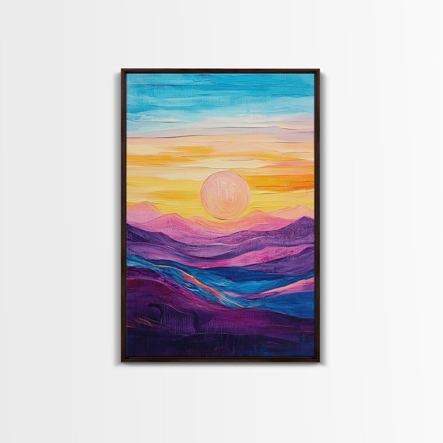 Sunset Horizon, Mountain Painting, Pink Orange Wall Art, Abstract Landscape Art, Canvas Print, Above Sofa Art, Bedroom Art