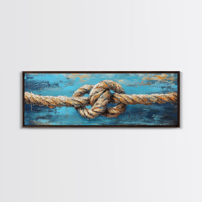 Nautical Rope Knot Framed Canvas Print Coastal Wall Art Rustic Beach House Decor Large Wall Art Nautical Art Living Room Decor