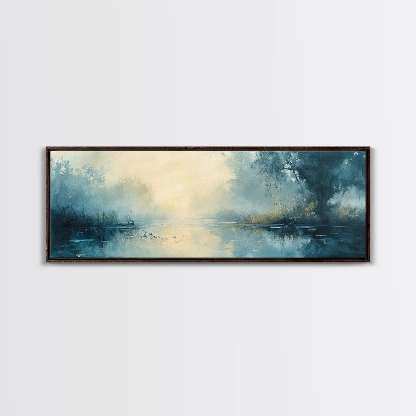 Misty Lake Canvas Print Serene Nature Wall Art, Neutral Forest Landscape, Soft Blue Wall Decor, Minimalist Bedroom Artwork