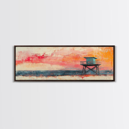 Lifeguard Tower Beach Art, Vibrant Coastal Sunset Painting, Colorful Ocean Wall Decor, Modern Beach House Art, Living Room Wall Art