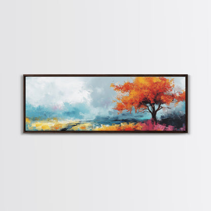 Autumn Tree Breeze Framed Canvas Print Vibrant Fall Foliage Painting Impressionist Seasonal Wall Art Warm Colors Living Room Decor