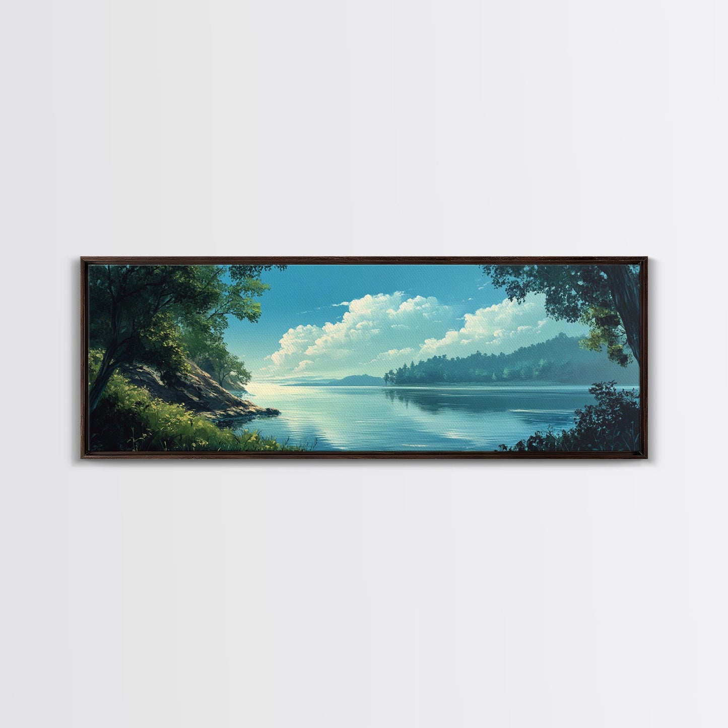 Tranquil Lake Landscape Painting Nature Serenity Wall Art Forest Reflection Artwork Minimalist Modern Home Decor