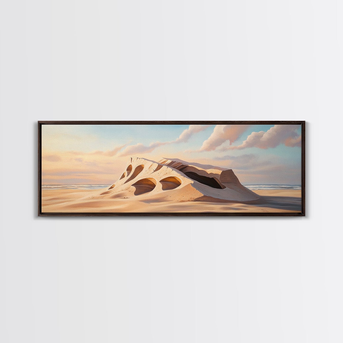 Surreal Beach Sand Formation Canvas Print, Coastal Nature Wall Art, Modern Ocean Landscape Painting, Minimalist Seascape Bedroom Decor