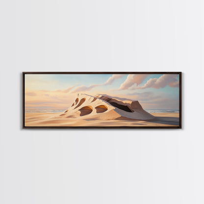 Surreal Beach Sand Formation Canvas Print, Coastal Nature Wall Art, Modern Ocean Landscape Painting, Minimalist Seascape Bedroom Decor