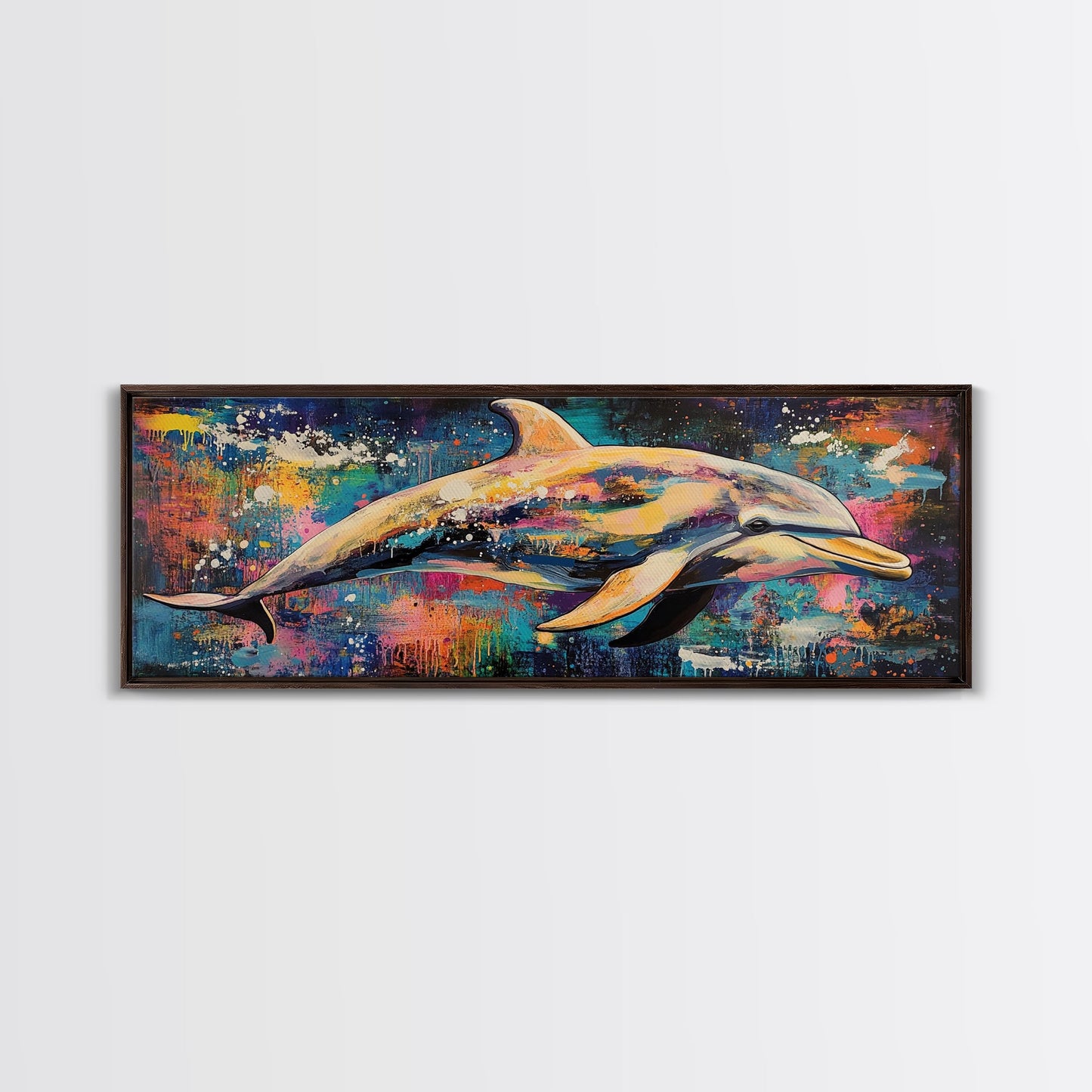 Vibrant Dolphin Art Canvas Print Ocean Wall Art Coastal Decor Colorful Animal Painting Modern Beach House Art Nautical Gift