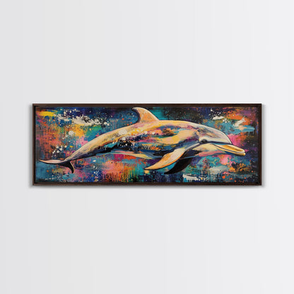 Vibrant Dolphin Art Canvas Print Ocean Wall Art Coastal Decor Colorful Animal Painting Modern Beach House Art Nautical Gift