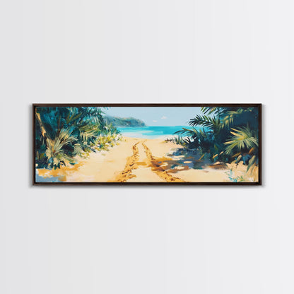 Tropical Beach Path, Palm Tree Art, Ocean Painting, Coastal Wall Decor, Relaxing Retreat Art, Home Print, Framed Canvas Print