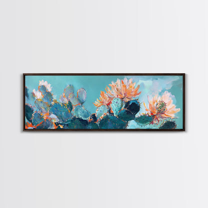Blooming Cactus Flowers Canvas Print Vibrant Desert Painting, Boho Wall Art, Southwest Decor, Botanical Living Room Artwork
