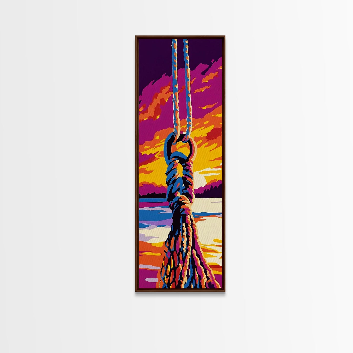 Schaukelseil, maritime Wandkunst, Sonnenuntergangs-Leinwanddruck, Küstenhaus-Dekoration, Strandhauskunst, Wohnzimmerkunst, Boho-Ästhetik