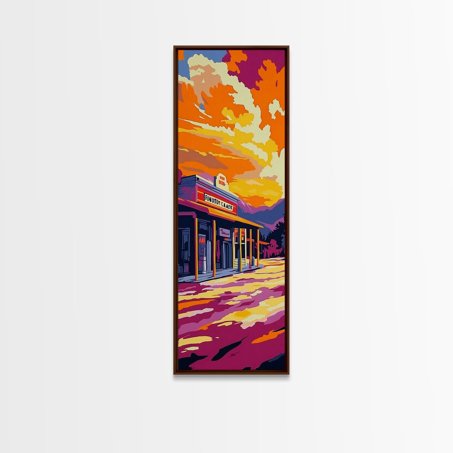 Old Western Town, Golden Sunset, Colorful Landscape, Framed Canvas Print, Rustic Wall Art, Country Home Decor, Warm Fall Aesthetic