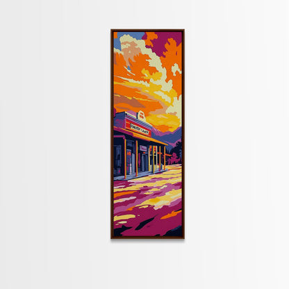 Old Western Town, Golden Sunset, Colorful Landscape, Framed Canvas Print, Rustic Wall Art, Country Home Decor, Warm Fall Aesthetic