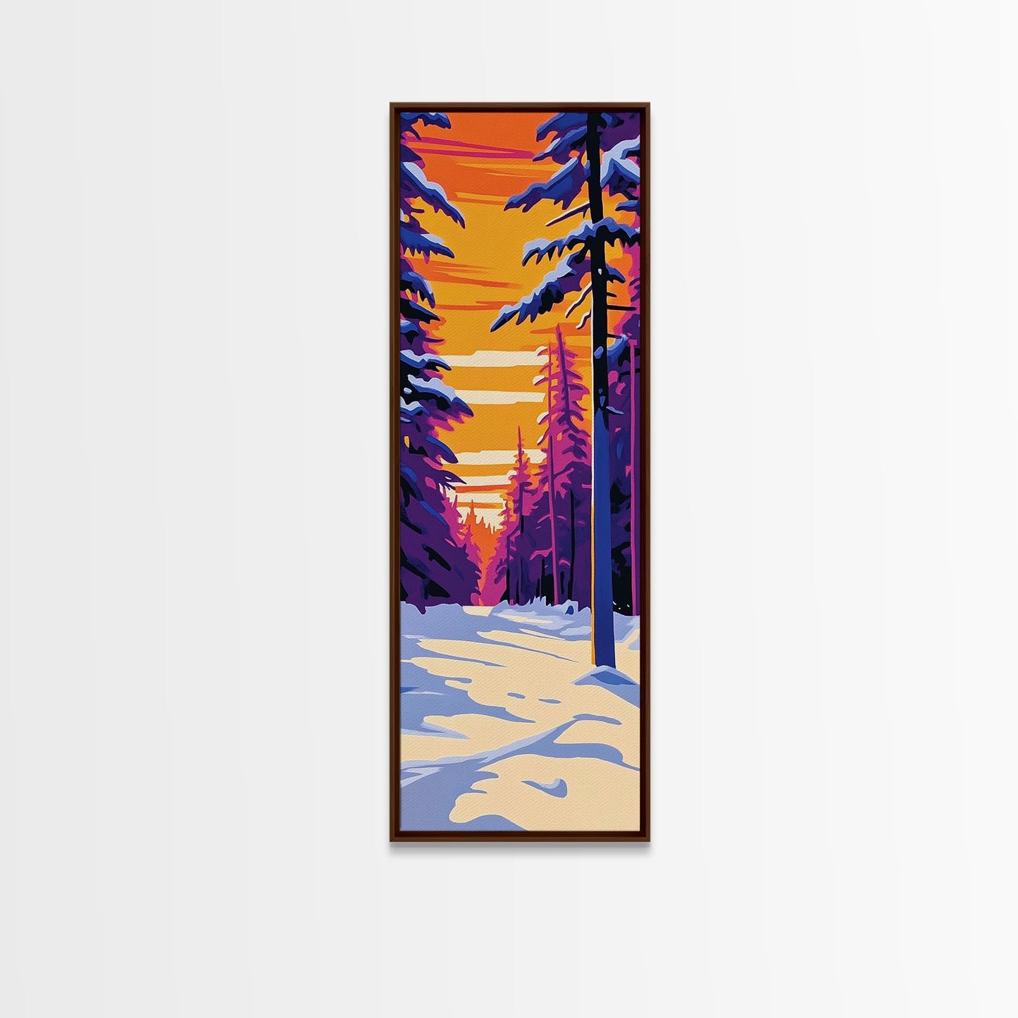 Snowy Pine Forest, Winter Wonderland, Christmas Sunset, Framed Canvas Print, Holiday Wall Art, Cozy Cabin Decor, Rustic Lodge Vibes