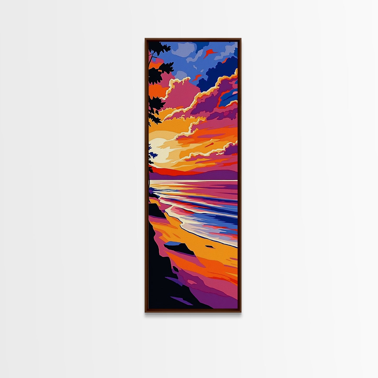 Coastal Sunset, Beach Art, Ocean View, Framed Canvas Print, Vibrant Seascape, Warm Summer Aesthetic, Living Room Art, Minimalist