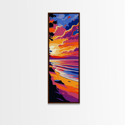 Coastal Sunset, Beach Art, Ocean View, Framed Canvas Print, Vibrant Seascape, Warm Summer Aesthetic, Living Room Art, Minimalist