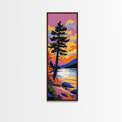 Solitary Pine Tree, Wilderness Art, Scenic Lake View, Outdoor Adventure Canvas Print, Sunset Landscape, Mountain Inspired