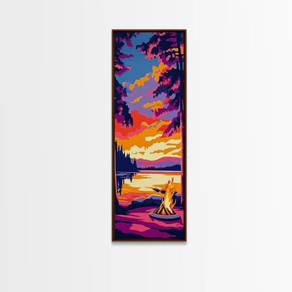 Campfire Glow, Sunset Painting, Fall Wall Art, Framed Canvas Print, Cabin Decor, Living Room Art, Outdoor Adventure Print, Nature Art