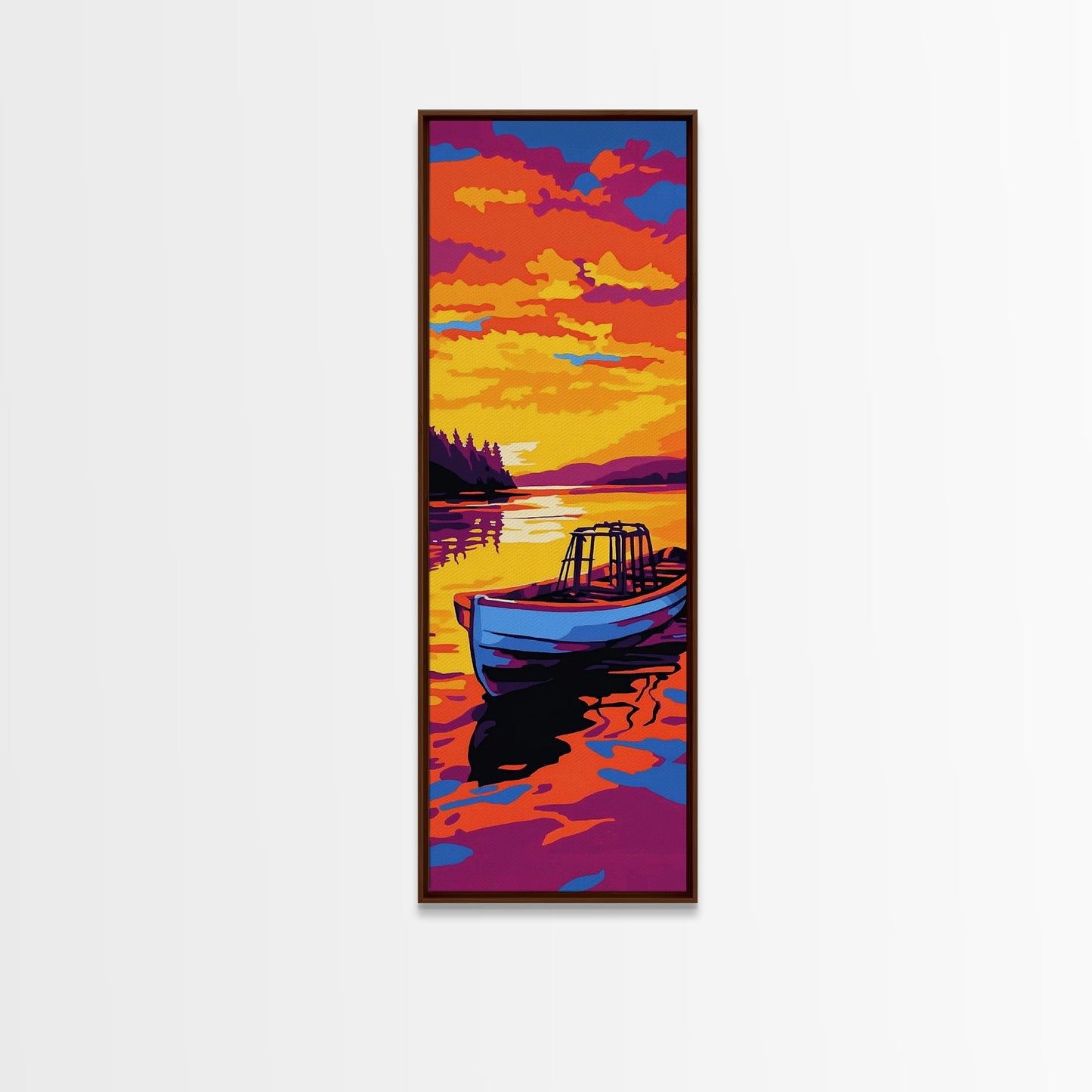 Boat, Sunset, Water, Reflection, Framed Canvas Print, Nautical Wall Art, Coastal Decor, Lakehouse Art, Cabin Wall Art, Living Room Art