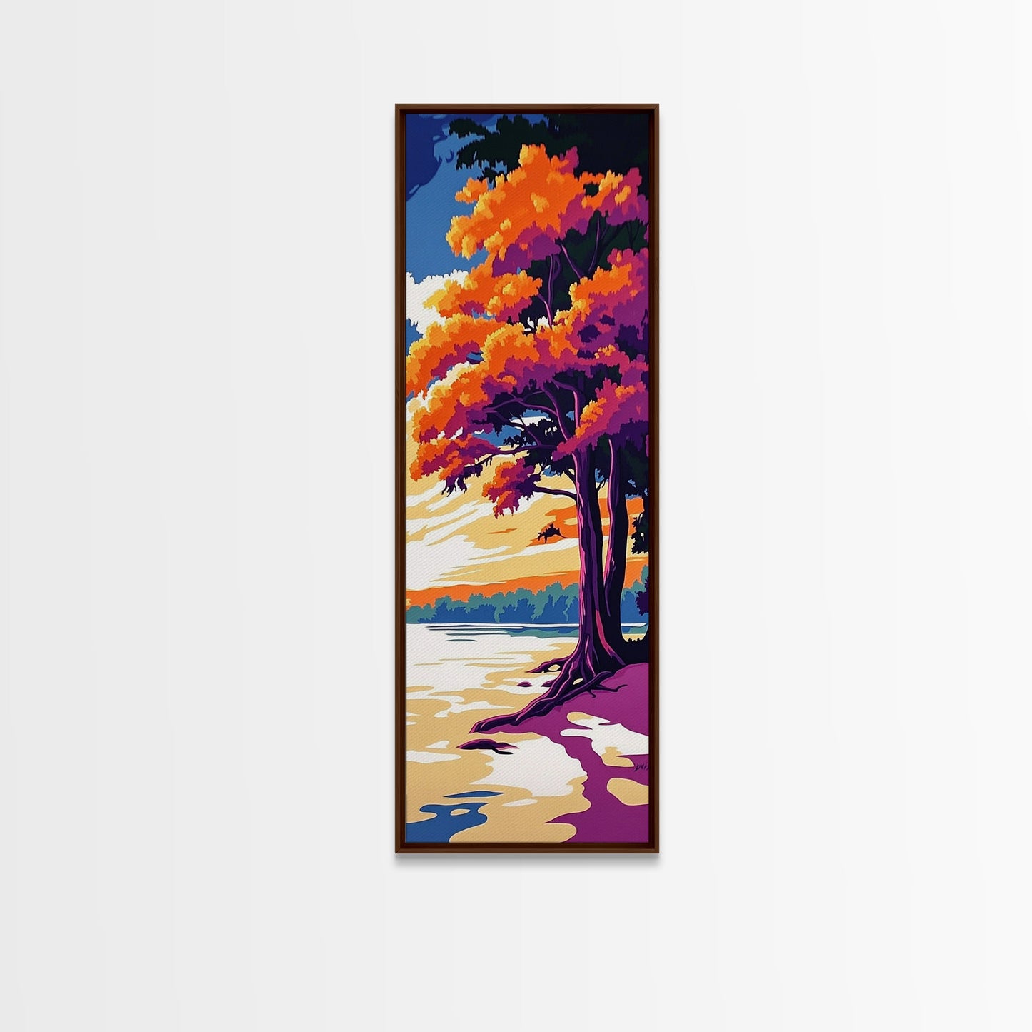 Tree, Orange Leaves, River, Reflection, Canvas Print, Fall Landscape, Rustic Decor, Cabin Wall Art, Vibrant Autumn Art, Office Wall Art