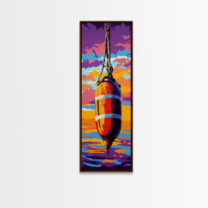 Buoy, Rope, Ocean, Sunset, Framed Canvas Print, Nautical Decor, Coastal Wall Art, Beach House Art, Fishing Decor, Living Room Wall Art
