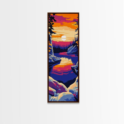 Sunset Lake, Colorful Landscape, Nature Wall Art, Framed Canvas Print, Boho Decor, Living Room Art, Rustic Home, Autumn Art