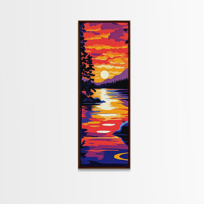Serene Lake Sunset, Tranquil Nature Wall Art, Scenic Landscape Print, Warm Color Painting, Fall Home Decor, Framed Canvas Print