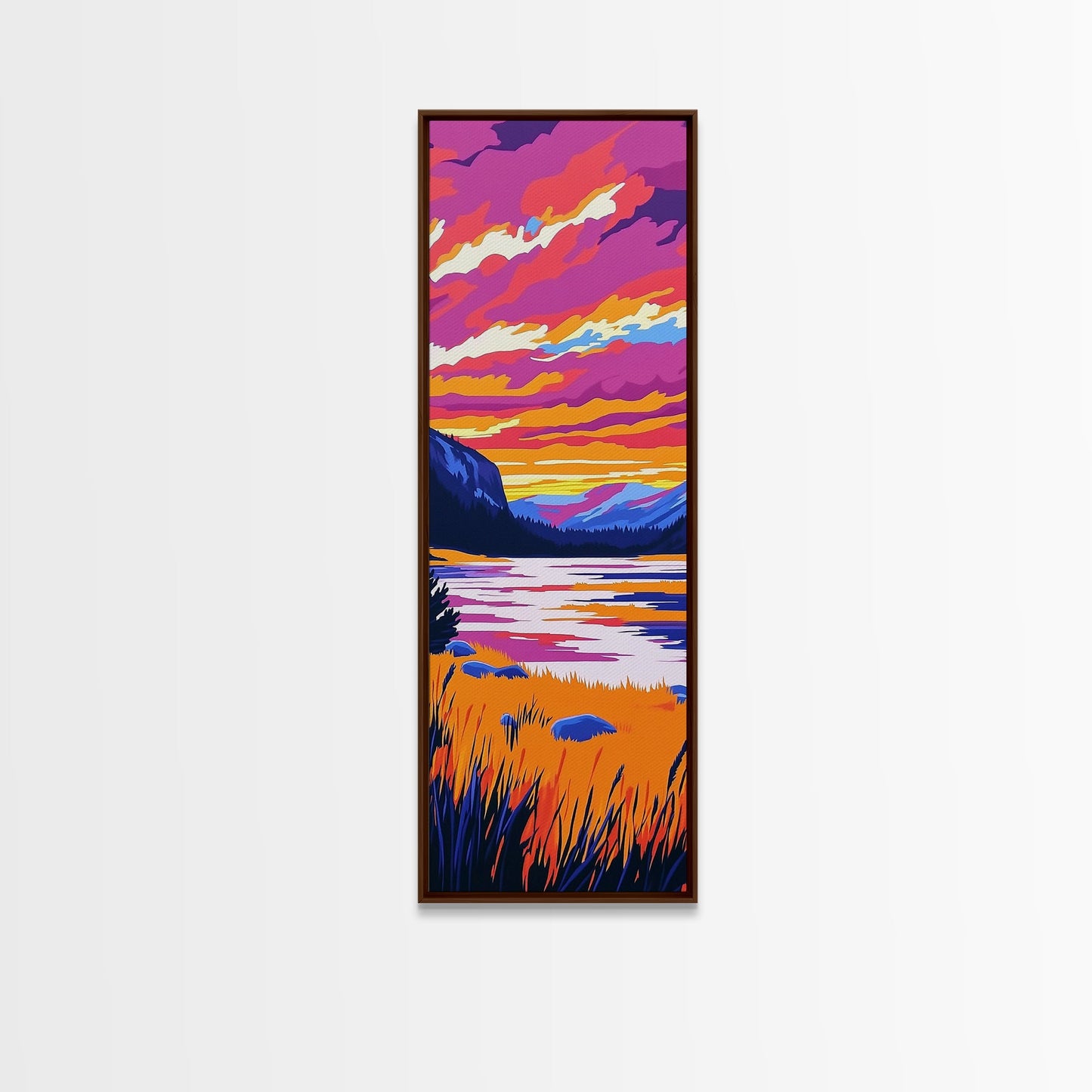 Mountain Sunset, Lake Reflection, Vibrant Landscape Art, Nature Print, Modern Cabin Decor, Living Room Wall Art, Canvas Print