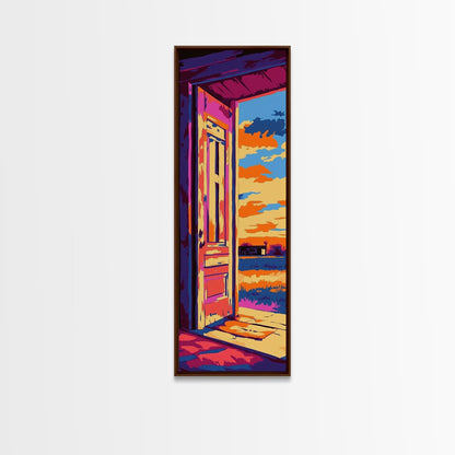 Rustic Open Door, Countryside Art, Cozy Home Decor, Framed Canvas Print, Warm Sunset, Modern Boho, Entryway Art, Warm Earthy Palette