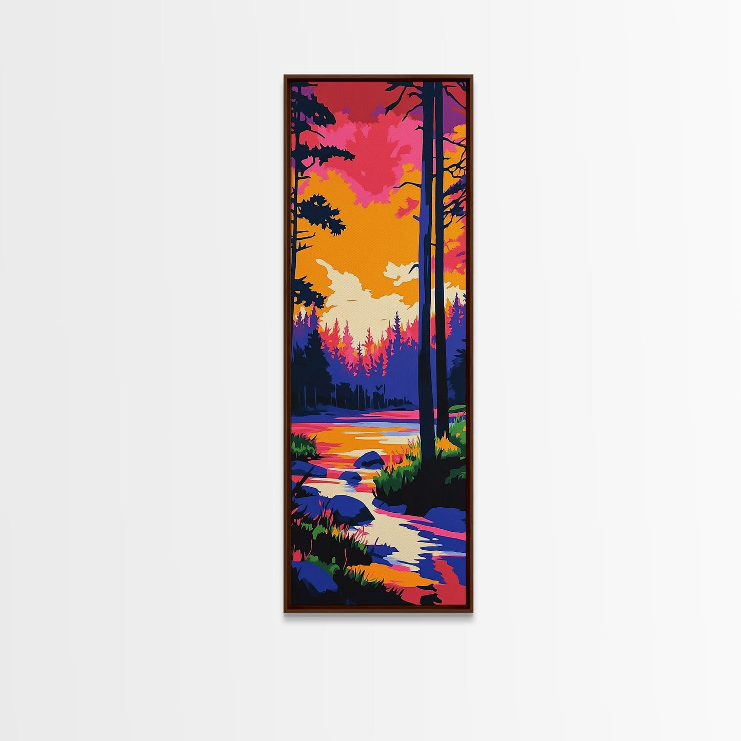 Autumn Forest, River Reflection, Vibrant Nature, Framed Canvas Print, Cabin Wall Art, Cozy Fall Decor, Rustic Retreat, Relaxing