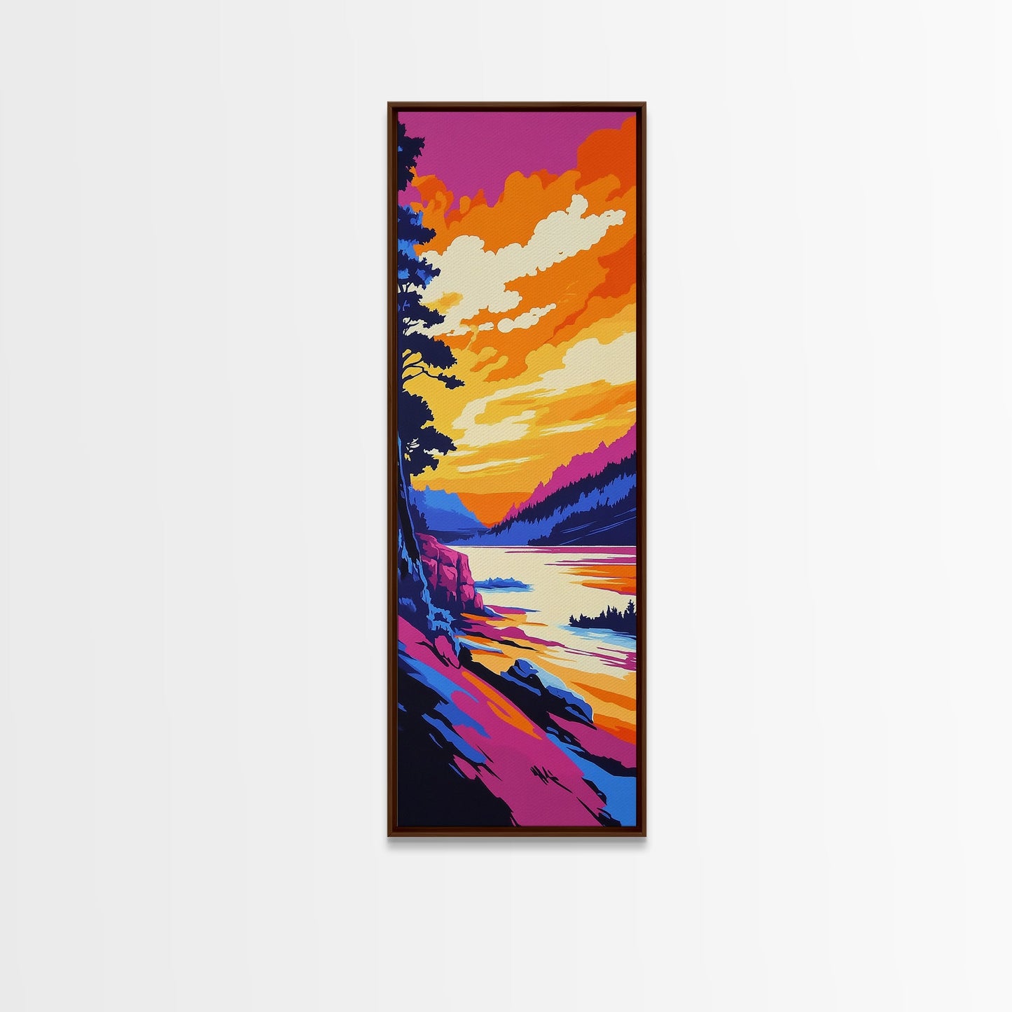 Sunset Shore, Ocean Beach, Coastal Art, Framed Canvas Print, Vibrant Landscape, Boho Wall Art, Bathroom Decor, Nautical Artwork