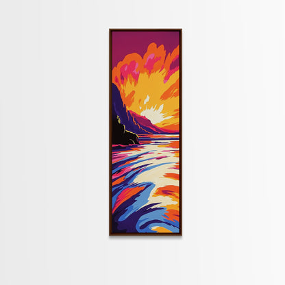 Ocean Sunset, Vibrant Landscape, Framed Canvas Print, Coastal Art, Beach House Decor, Living Room Art, Minimalist Nature Painting