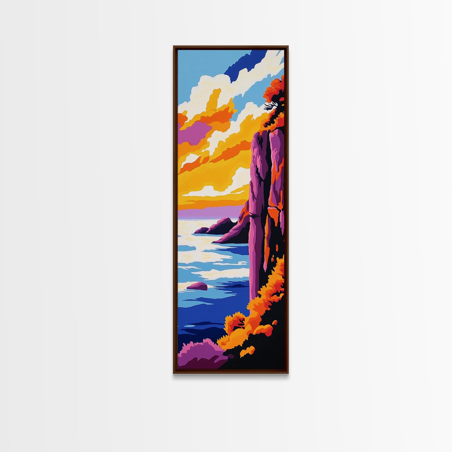Cliffside View, Ocean Sunset, Dramatic Landscape, Vibrant Horizon, Canvas Print, Nature Wall Art, Modern Decor, Living Room Artwork