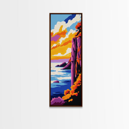 Cliffside View, Ocean Sunset, Dramatic Landscape, Vibrant Horizon, Canvas Print, Nature Wall Art, Modern Decor, Living Room Artwork