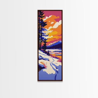 Winter Wonderland, Snowy Landscape, Mountain Art, Framed Canvas Print, Rustic Lodge Decor, Nature Painting, Seasonal Wall Art