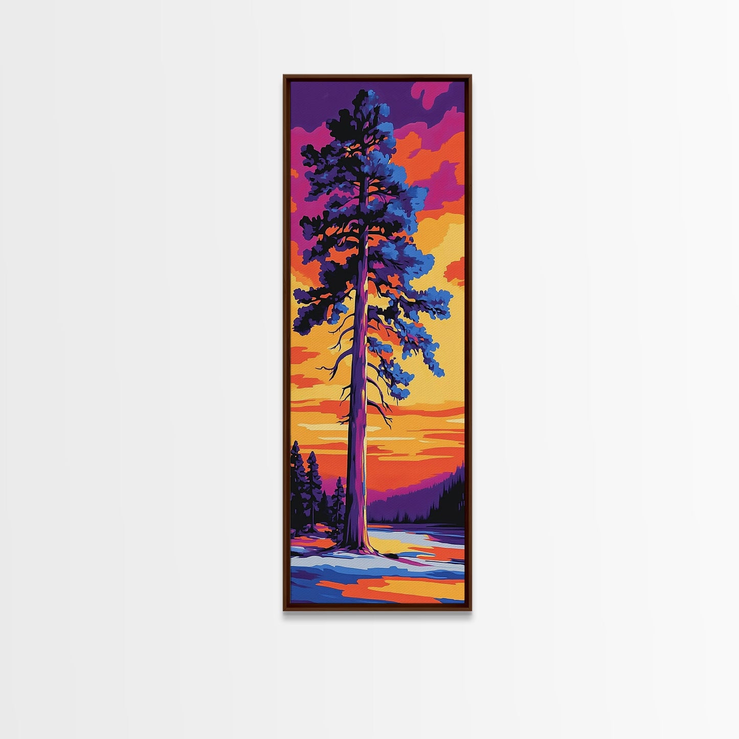 Tall Pine Tree, Sunset Forest Art, Vibrant Nature Wall Decor, Woodland Painting, Rustic Home Decor, Living Room Art, Canvas Print