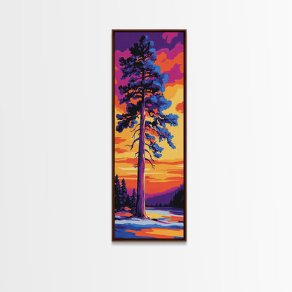 Tall Pine Tree, Sunset Forest Art, Vibrant Nature Wall Decor, Woodland Painting, Rustic Home Decor, Living Room Art, Canvas Print