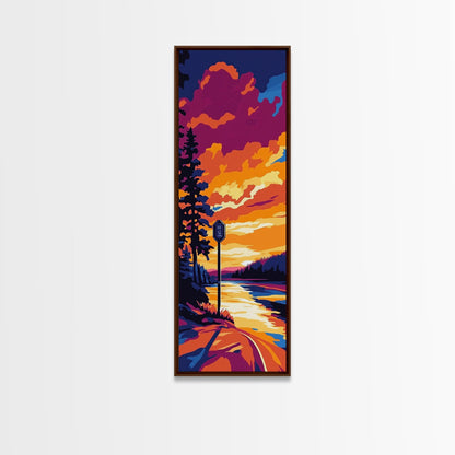 Roadside Sign, Sunset Highway Art, Scenic Landscape Painting, Rustic Wall Decor, Adventure Art, Living Room Wall Art, Canvas Print