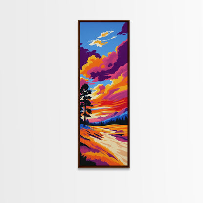 Golden River, Sunset Meadow, Vibrant Sky, Nature Wall Art, Framed Canvas Print, Boho Home Decor, Peaceful Landscape Aesthetic