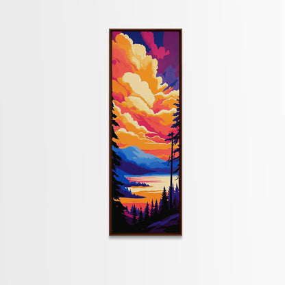 Mountain Glow, Vibrant Landscape Art, Nature Inspired Home Decor, Sunset Reflection Painting, Framed Canvas Print, Cozy Autumn Colors