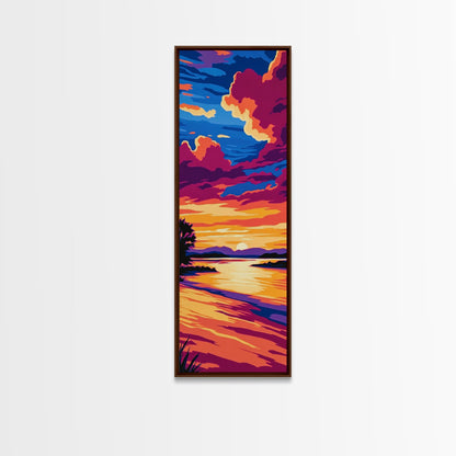 River Sunset, Serene View, Lake Reflection, Warm Colors, Peaceful Nature, Tranquil Scene, Cozy Home, Living Room, Canvas Print