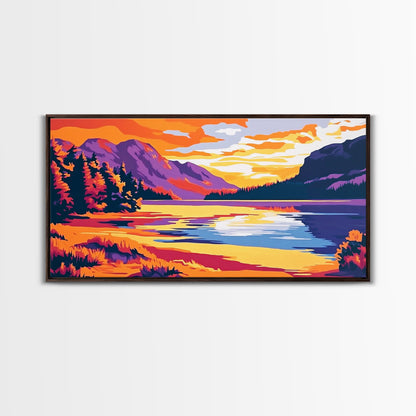 Mountain Lake, Sunset Wall Art, Nature Scene, Vibrant Colors, Rustic Decor, Modern Wilderness, Living Room, Canvas Print