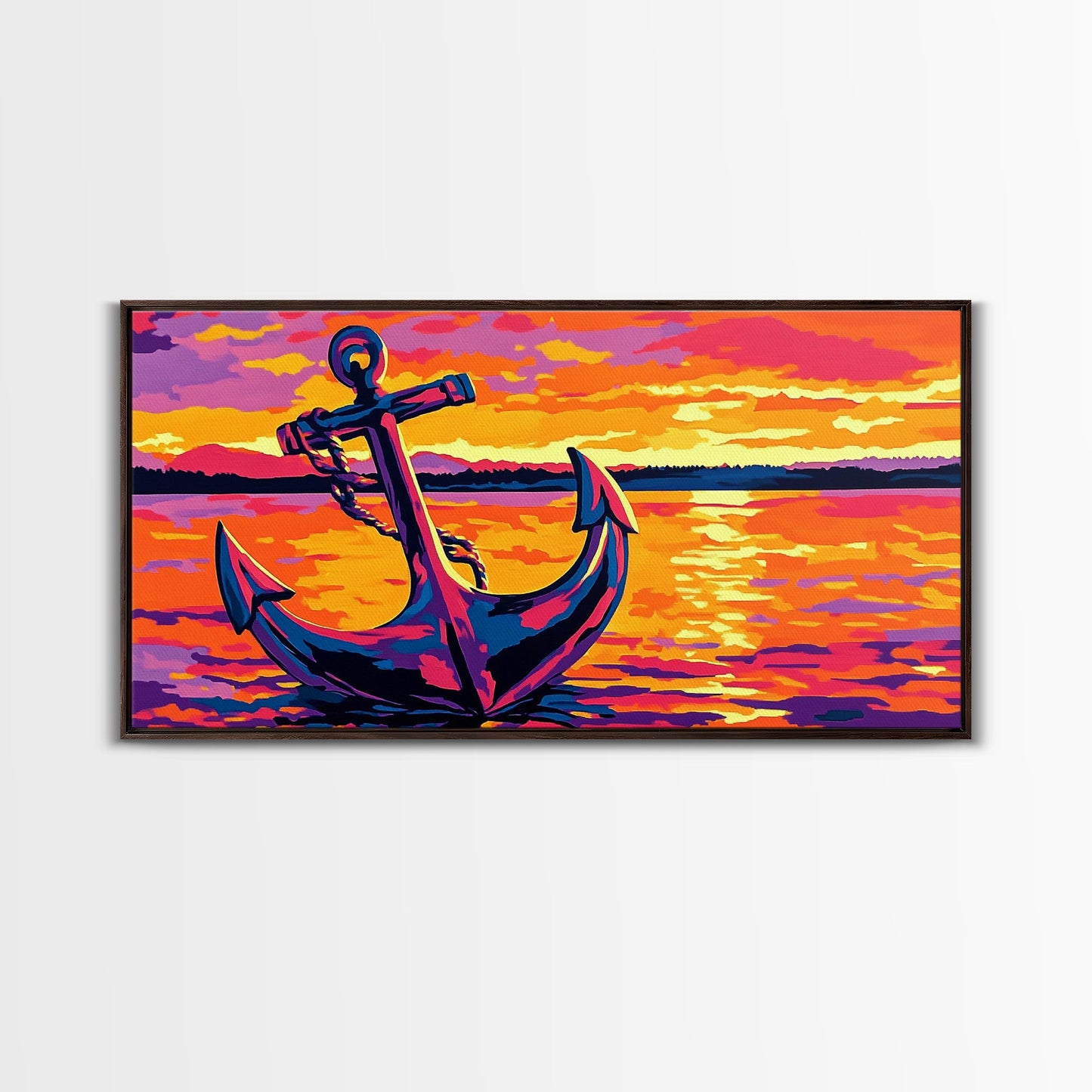 Anchor Sunset, Nautical Wall Art, Coastal Home Decor, Bold Ocean Print, Canvas Print, Beach House Art, Living Room Wall Art