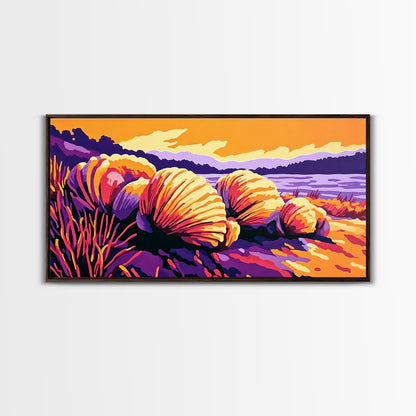Coastal Shells, Ocean Decor, Beach Art, Vibrant Seascape, Framed Canvas Print, Nautical Home Decor, Living Room Wall Art, Gift Idea