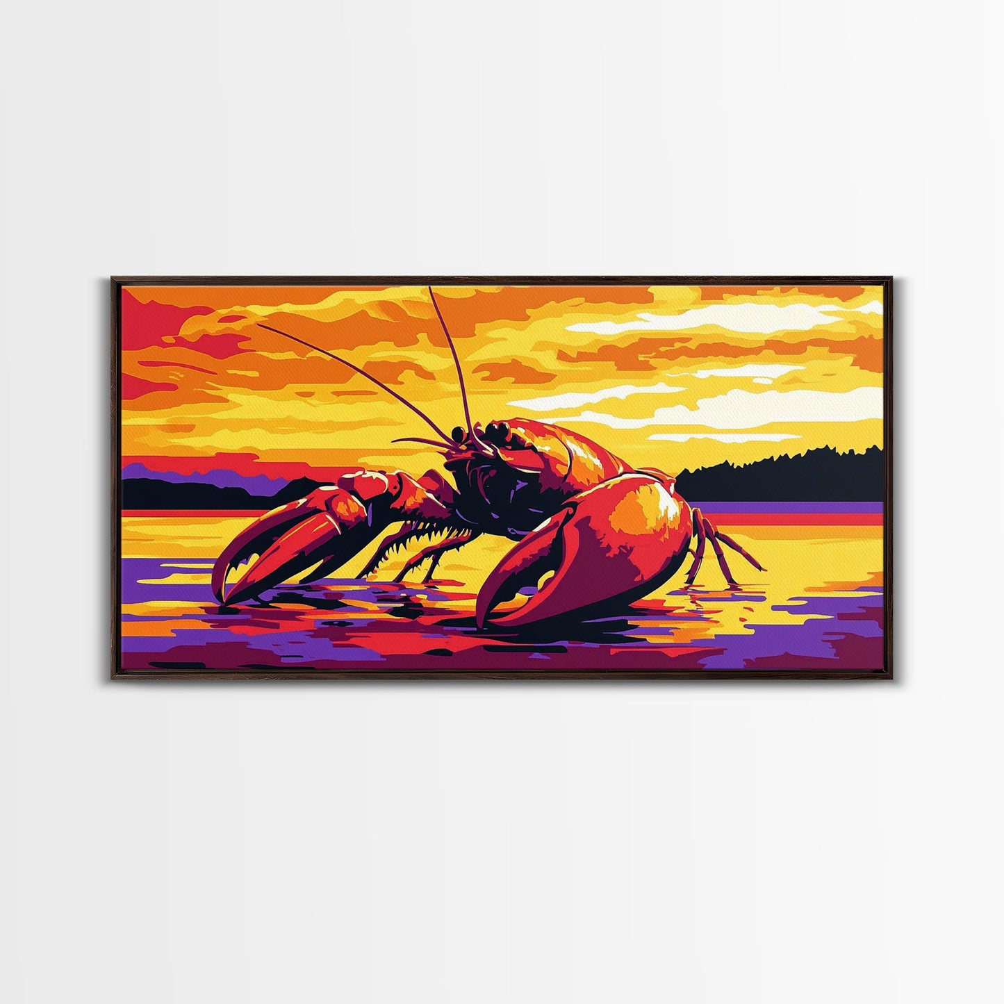 Riesenhummer, maritimes Kunstwerk, Kunst rund um Meeresfrüchte, gerahmter Leinwanddruck, Küstenwanddekoration, Gemälde mit Meeresmotiven, lebendige Meereskunst