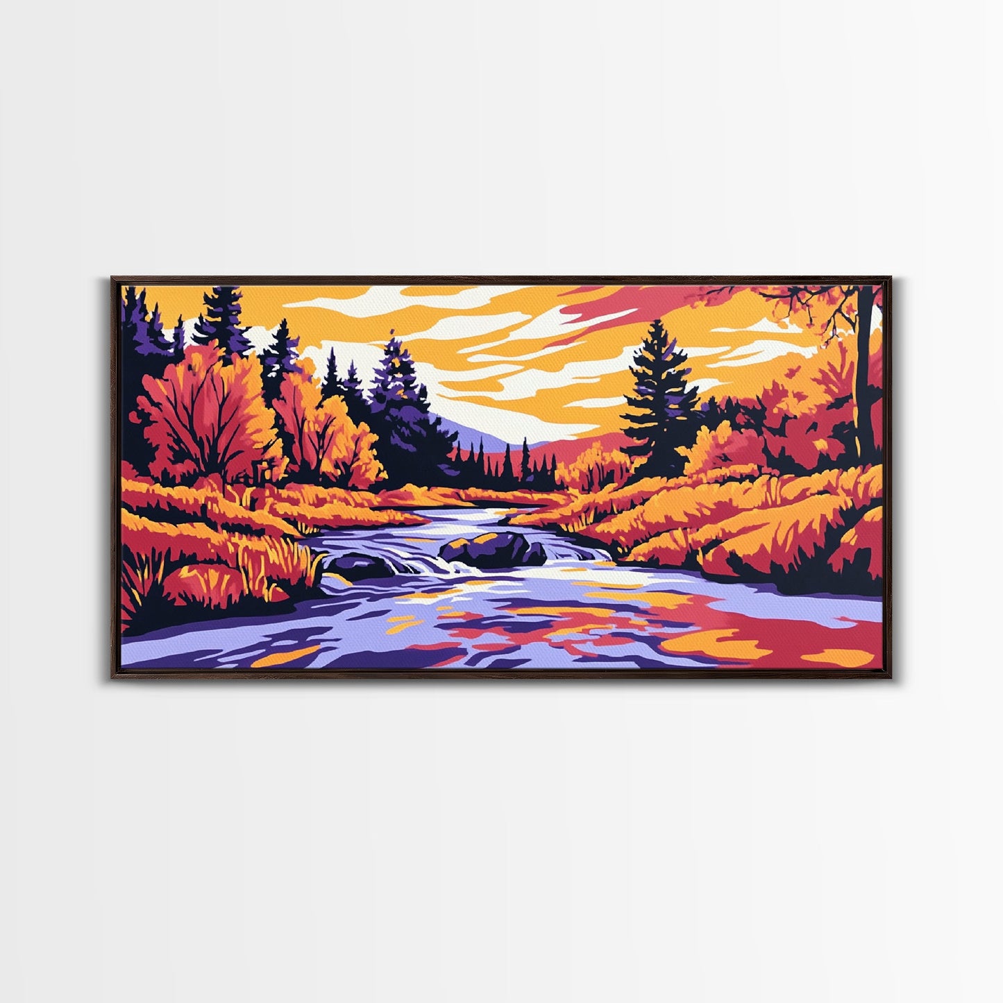 Autumn River, Fall Colors, Nature Scene, Framed Canvas Print, Rustic Home Decor, Living Room Wall Art, Landscape Painting, Boho Art