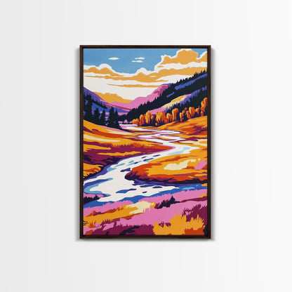 Autumn River, Valley, Canvas Print, Vibrant Fall Landscape, Cabin Wall Decor, Warm Color Palette, Nature Lover Gift, Cozy Home Wall Art