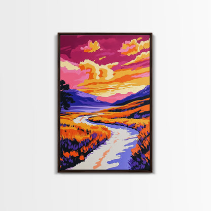 Sunset River, Vibrant Reflections, Colorful Landscape, Nature Art, Framed Canvas Print, Living Room Wall Art, Rustic Decor, Autumn Scene