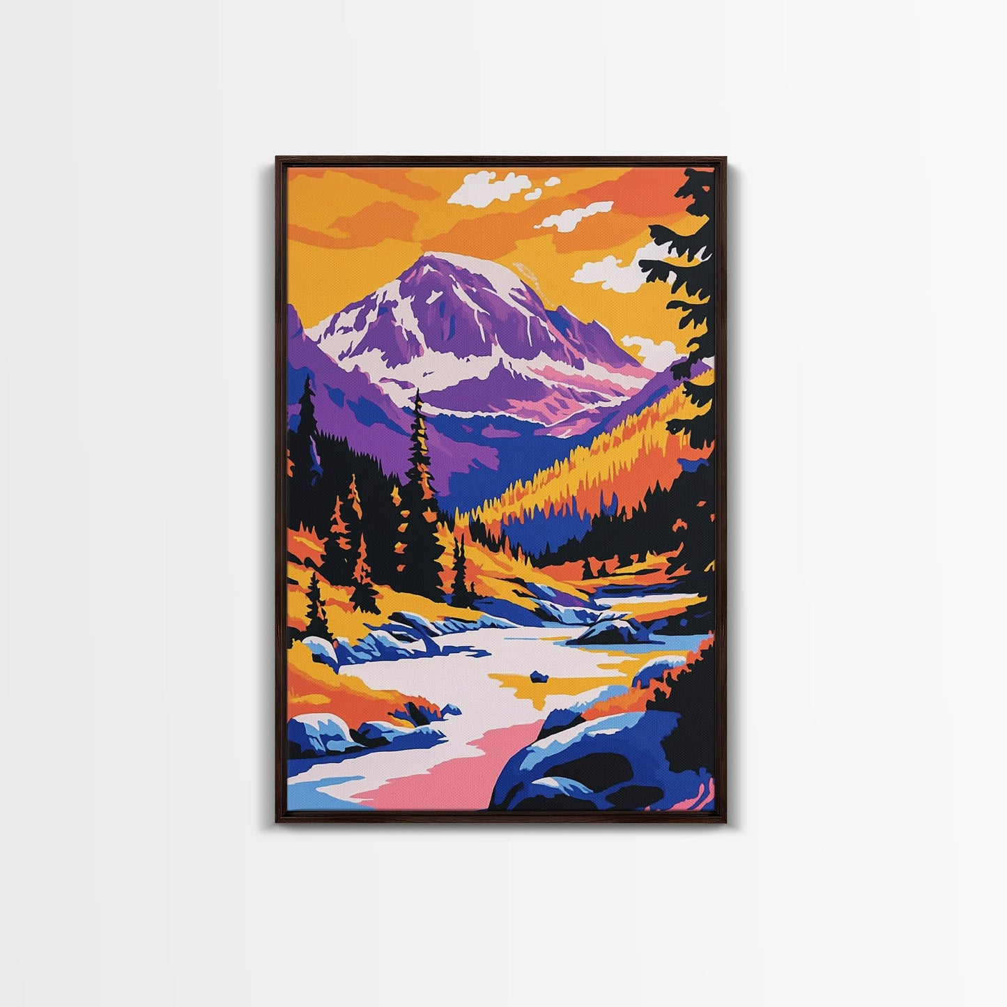 Snowy Peaks, Majestic Mountains, Wilderness Landscape, Cabin Aesthetic, Cozy Decor, Adventure Theme, Living Room, Canvas Print, Bold Colors