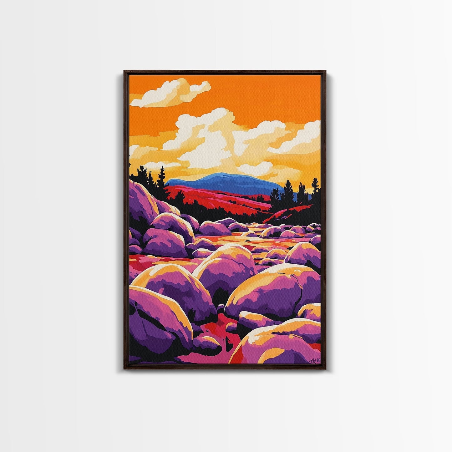 Sunset River, Nature Wall Art, Vibrant Landscape, Autumn Decor, Framed Canvas Print, Living Room Art, Bold Colors, Modern Art