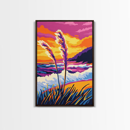 Coastal, Waves, Beach, Ocean, Framed Canvas Print, Vibrant Beach Art, Tropical Wall Decor, Living Room Art, Colorful Nautical Painting